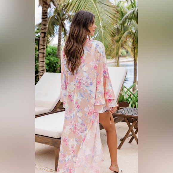 Jackets & Blazers - Pink Whimsy Floral Duster Kimono